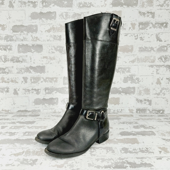 INC International Concepts Fedee Leather Buckle Knee High Black Boots W262 - Picture 2 of 10